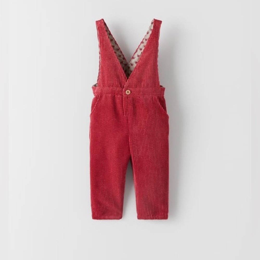 ZARA- GIRLS PRINTED LINING CORDUROY OVERALLS SIZE 4-5 years
